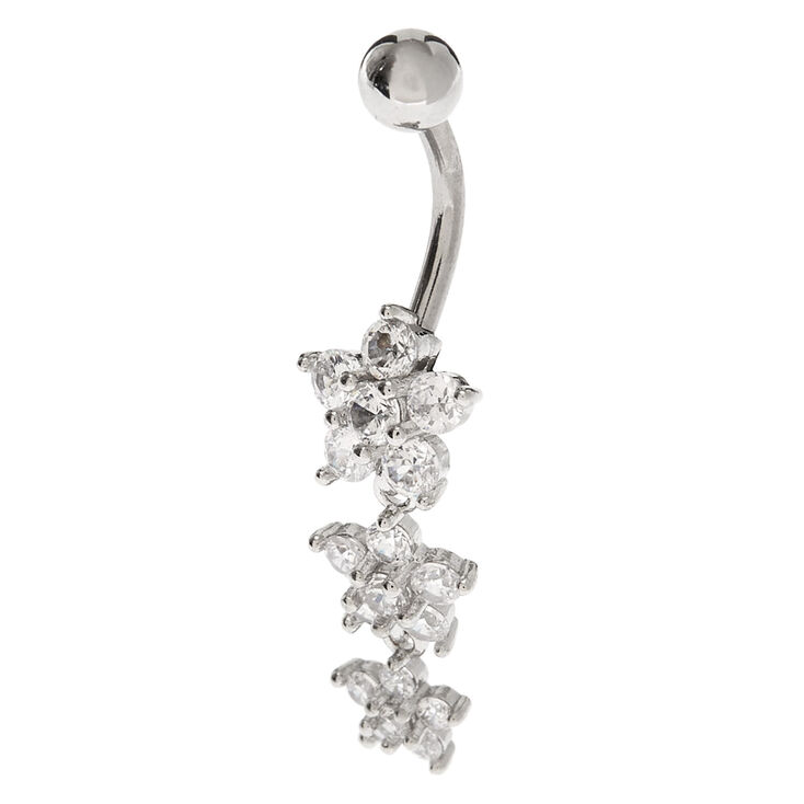 Silver 14G Triple Flower Belly Ring,