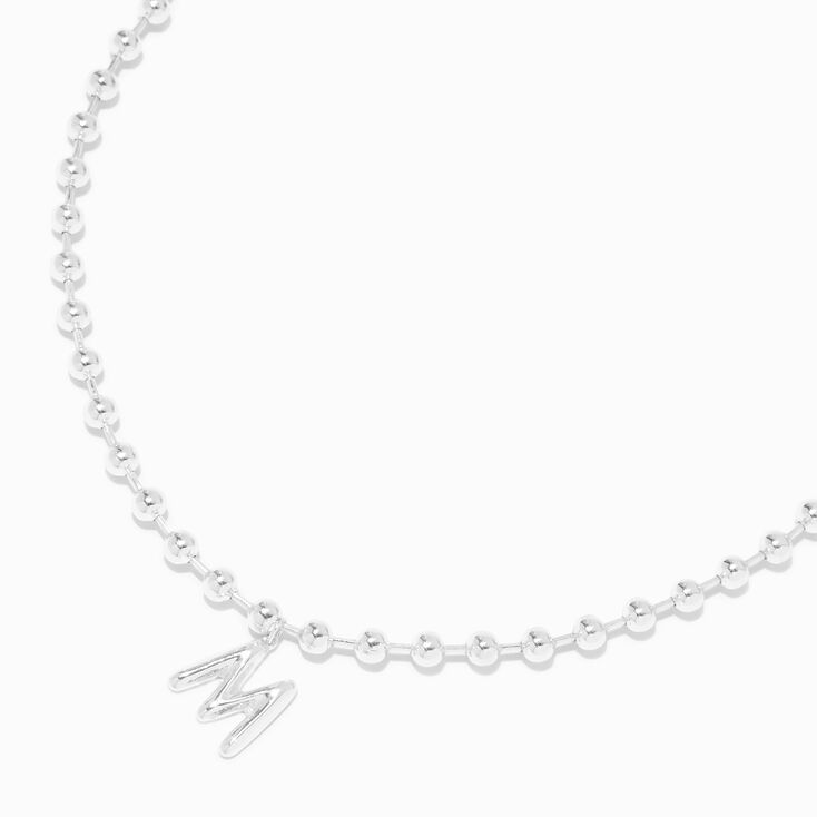 Silver Beaded Bubble Initial Pendant Necklace - M,