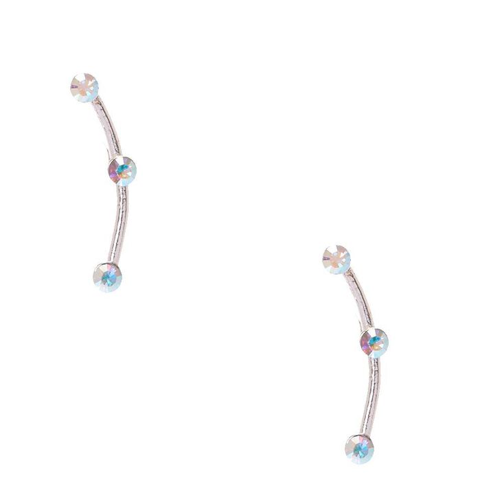 925 Sterling Silver Crystal Curve Earrings,