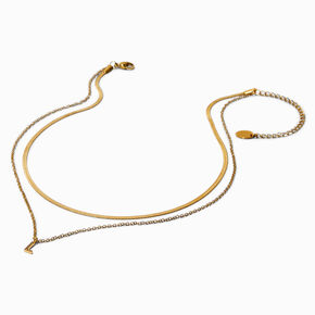 Gold-tone Stainless Steel Cubic Zirconia Initial Pendant Multi-Stand Necklace - L,