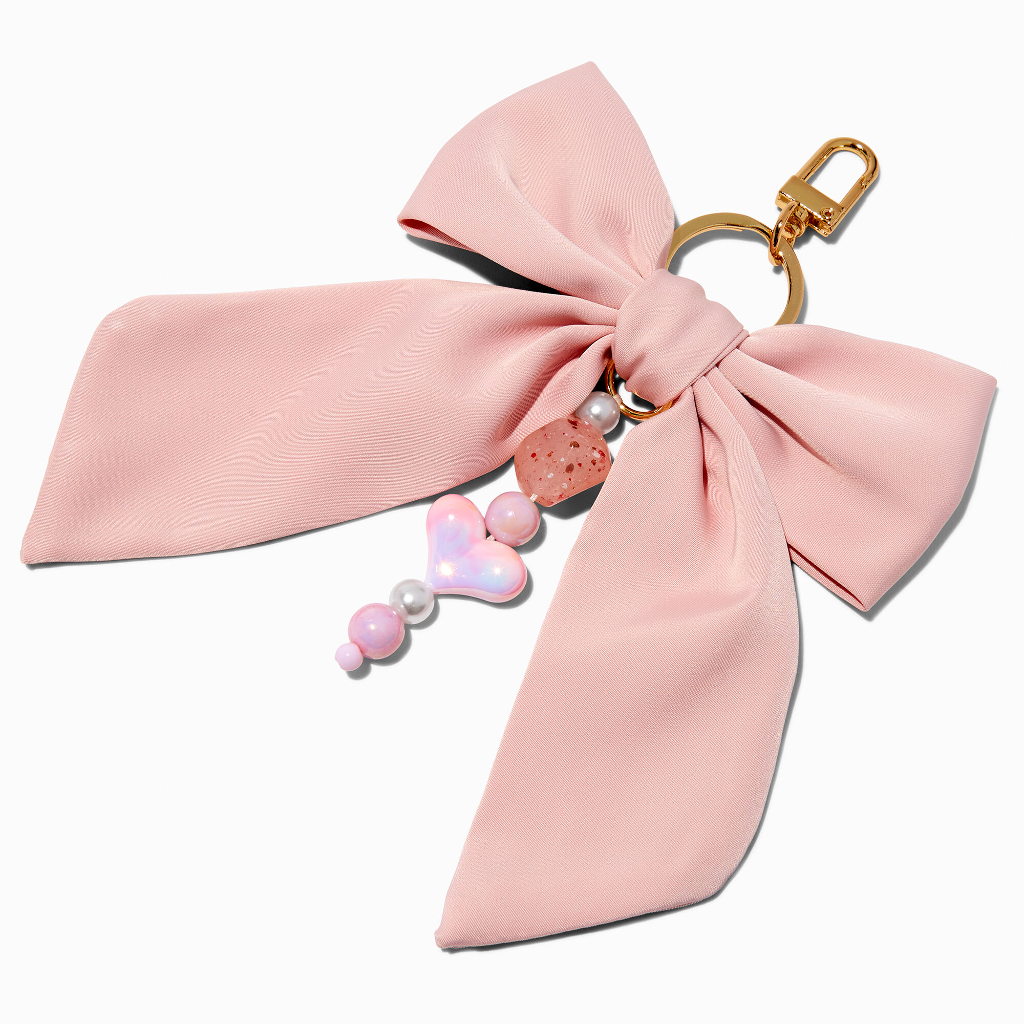 Pink Bow Beaded Heart Charm Keychain Icing US