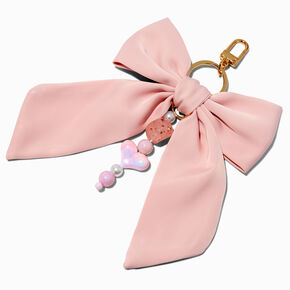 Pink Bow Beaded Heart Charm Keychain,