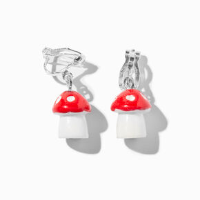 Red Mushroom 1&quot; Drop Clip-On Earrings,
