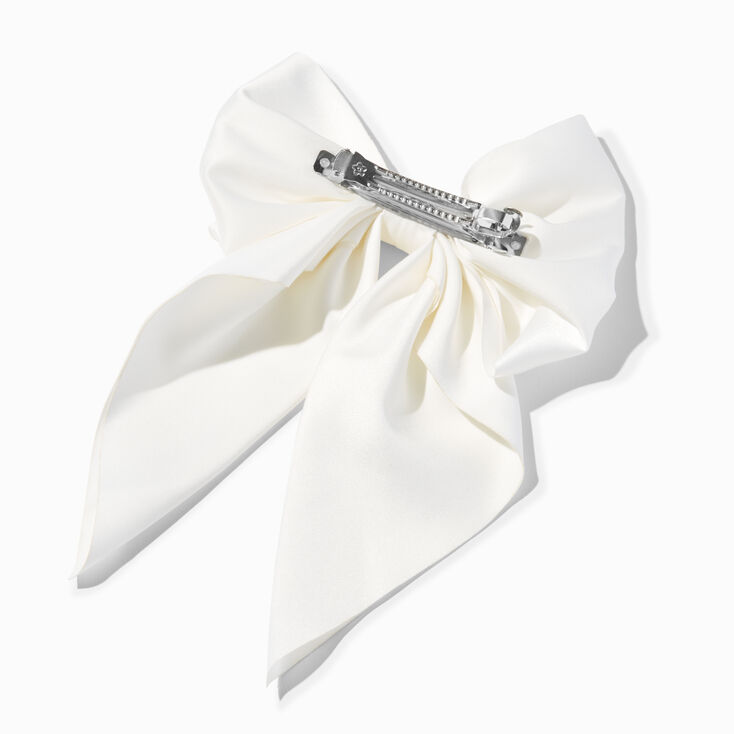 White Satin Hair Bow Clip,