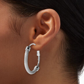 Silver-tone Half Mesh 40MM Hoop Earrings,