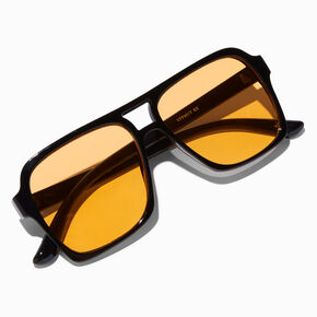 Orange Retro Aviator Black Sunglasses,