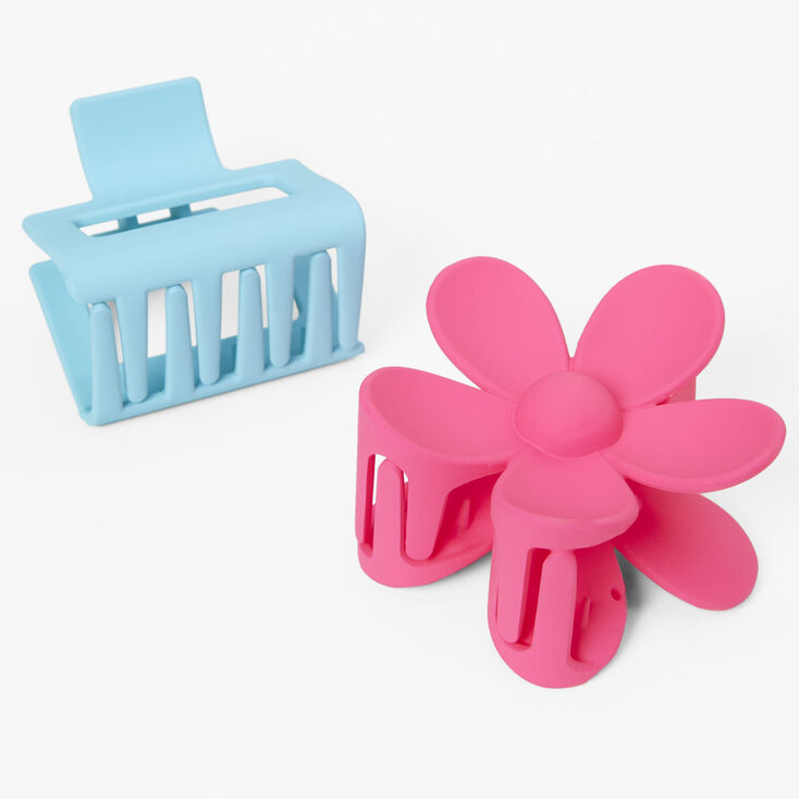Blue Rectangle &amp; Pink Daisy Hair Claws - 2 Pack,