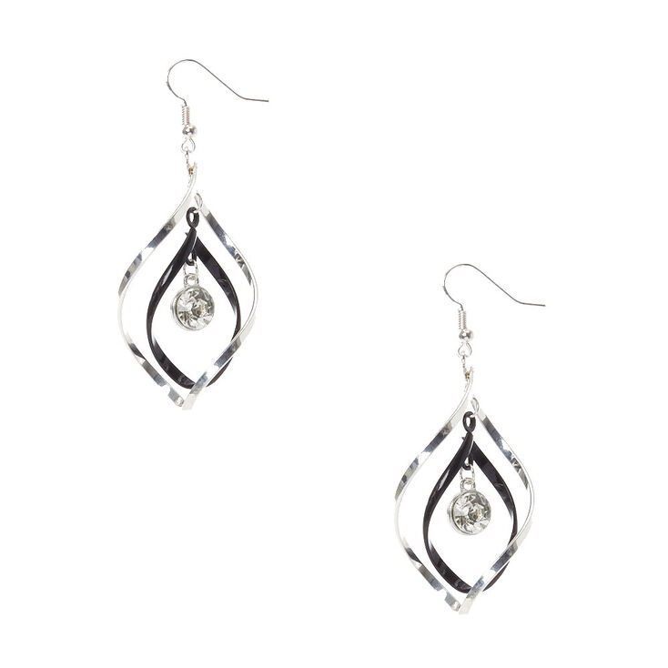 Twisted Silver-Tone And Black Spiral Drop Earrings,