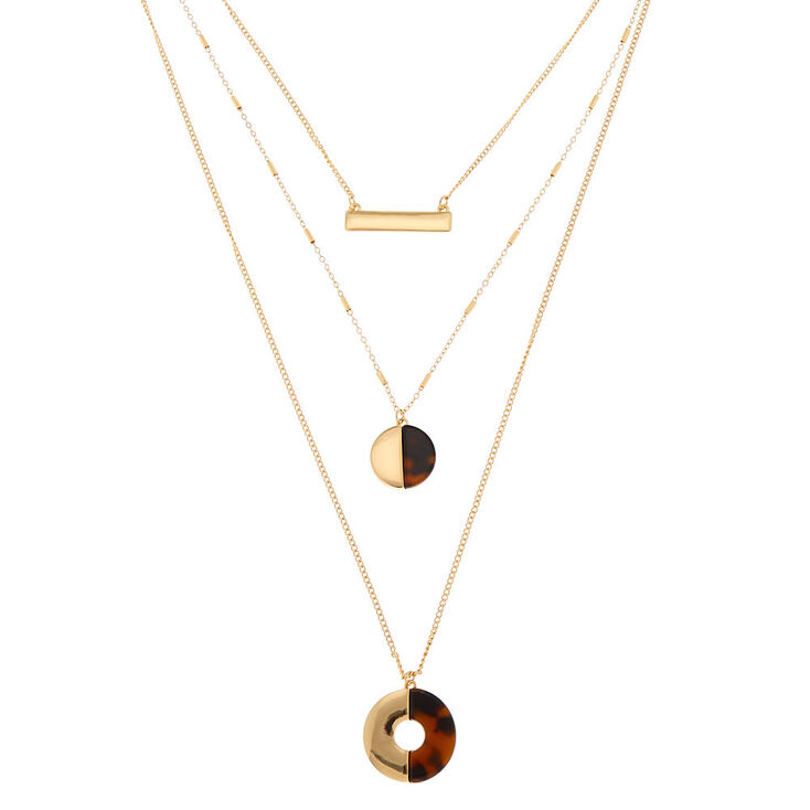 Gold Tortoiseshell Bar Multi Strand Necklace,
