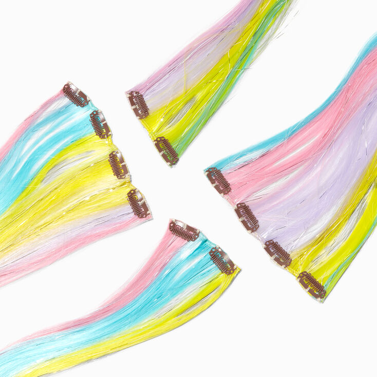 Bright Rainbow Straight Faux Hair Clip In Extensions - 4 Pack,