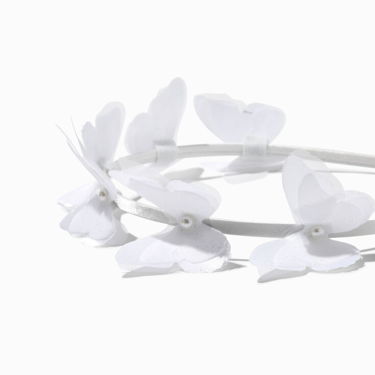 White Butterfly &amp; Pearl Crown Headband,