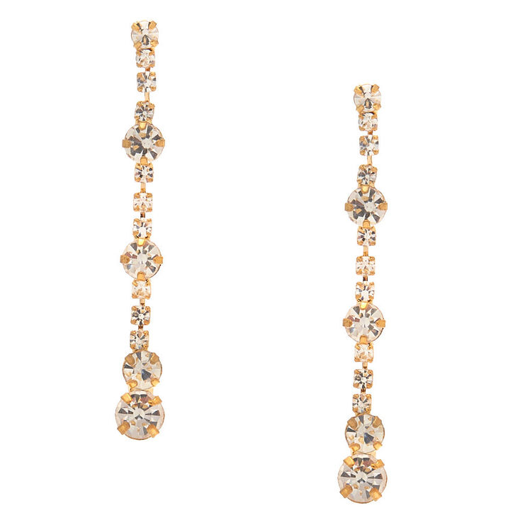 1.5&quot; Gold Linear Faux Rhinestone Drop Earrings,