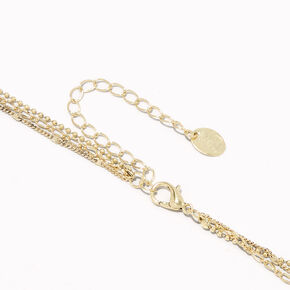 Gold Medallion Horn Multi Strand Choker Necklace,