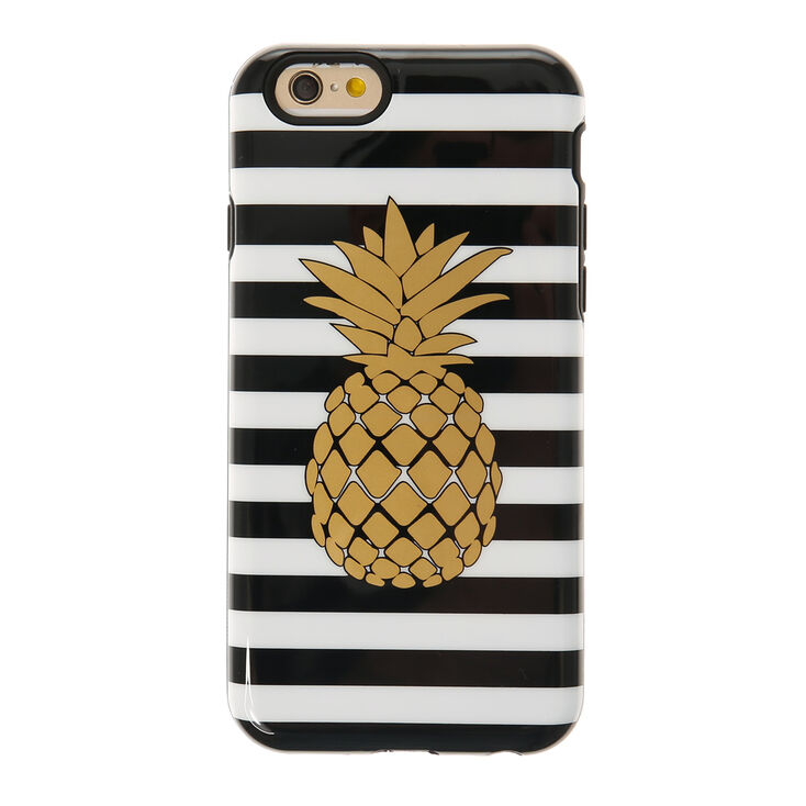 Metallic Gold Pineapple & Stripped Phone Case - Fits iPhone 6/7/8,