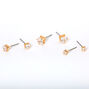 Gold Plated Cubic Zirconia 3MM, 4MM &amp; 5MM Square Stud Earrings - 3 Pack,