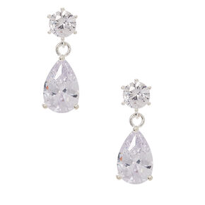 Silver Cubic Zirconia 1&quot; Teardrop Drop Earrings,