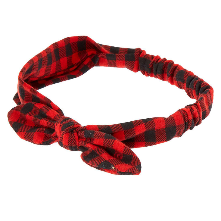 Buffalo Check Bow Headwrap - Red,