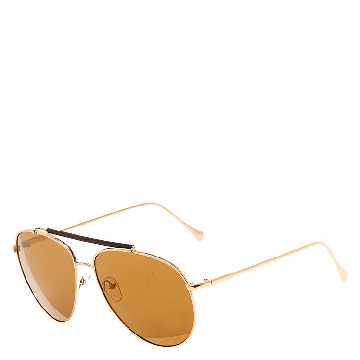 Gold Brow Bar Aviator Sunglasses,
