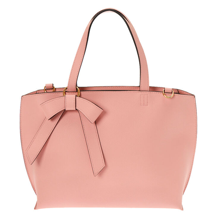 Bow Accent Satchel Crossbody Bag - Pink,