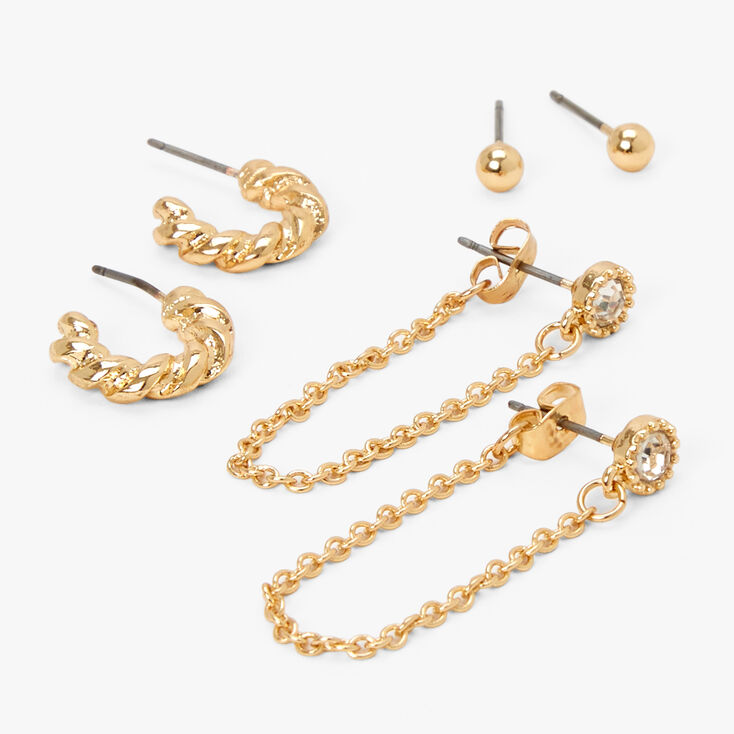 Gold Embellished Mixed Stud &amp; Drop Earrings - 3 Pack,