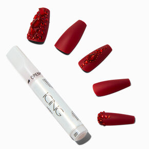 Red Bling Squareletto Vegan Faux Nail Set - 24 Pack,