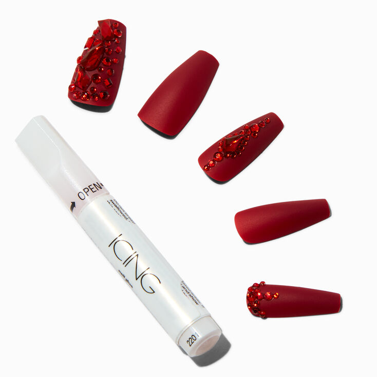 Red Bling Squareletto Vegan Faux Nail Set - 24 Pack,