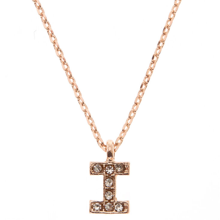 Rose Gold Studded "I" Initial Necklace,