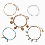 Turquoise &amp; Pearl Gold-tone Disc Bracelet Set - 5 Pack,