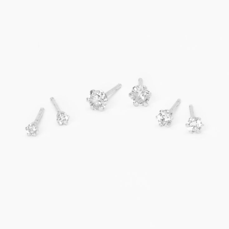 Silver Crystal Stud Earrings - 3 Pack,