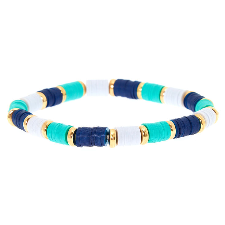 Turquoise & Navy Disk Stretch Bracelet,