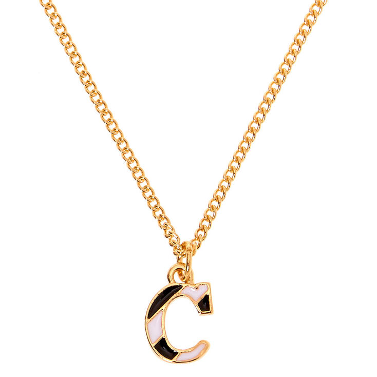 Gold Striped Initial Pendant Necklace - A,