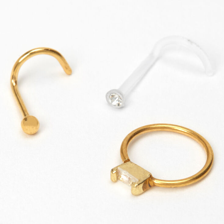 Gold 20G Crystal Nose Studs &amp; Ring - 3 Pack,