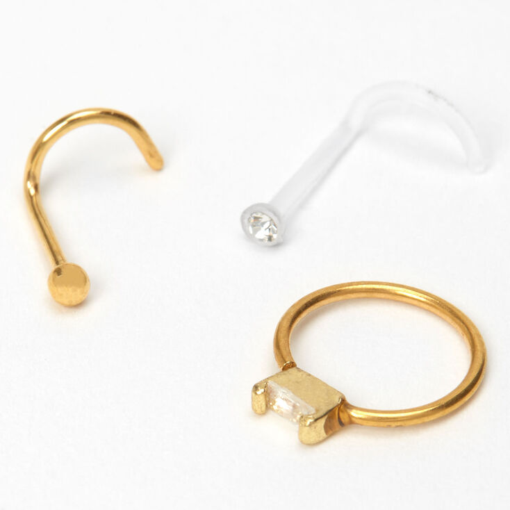Gold 20G Crystal Nose Studs &amp; Ring - 3 Pack,