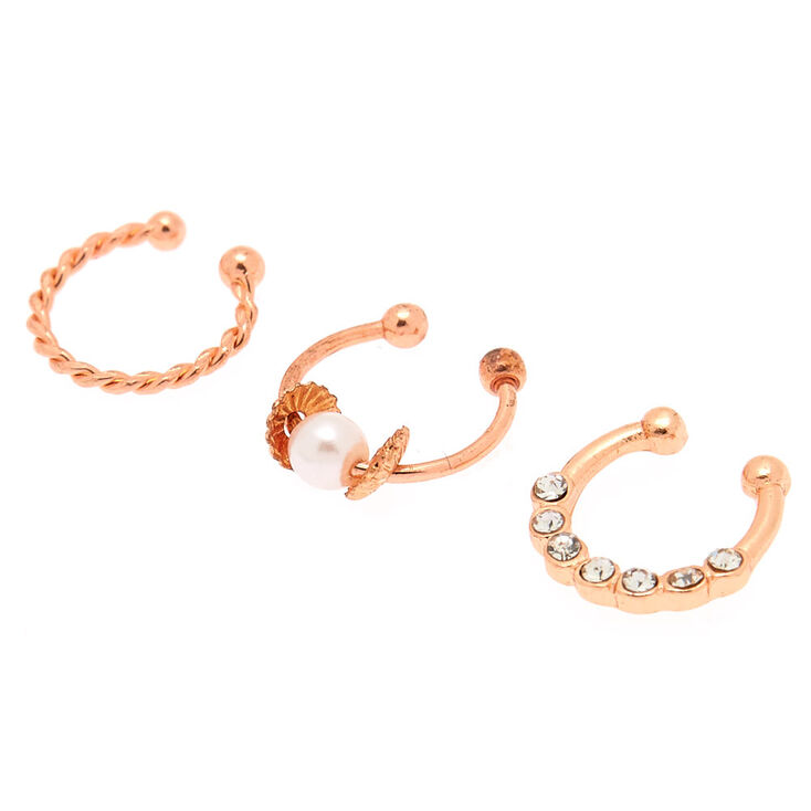 Faux Rose Gold Braided Cartilage Rings - 3 Pack,