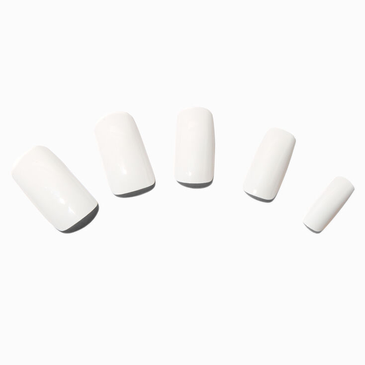White Glossy Long Square Vegan Faux Nail Set - 24 Pack,