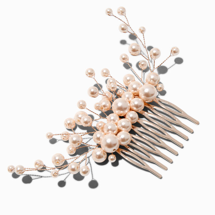 Rose Gold-tone Pearl Spray Hair Comb,