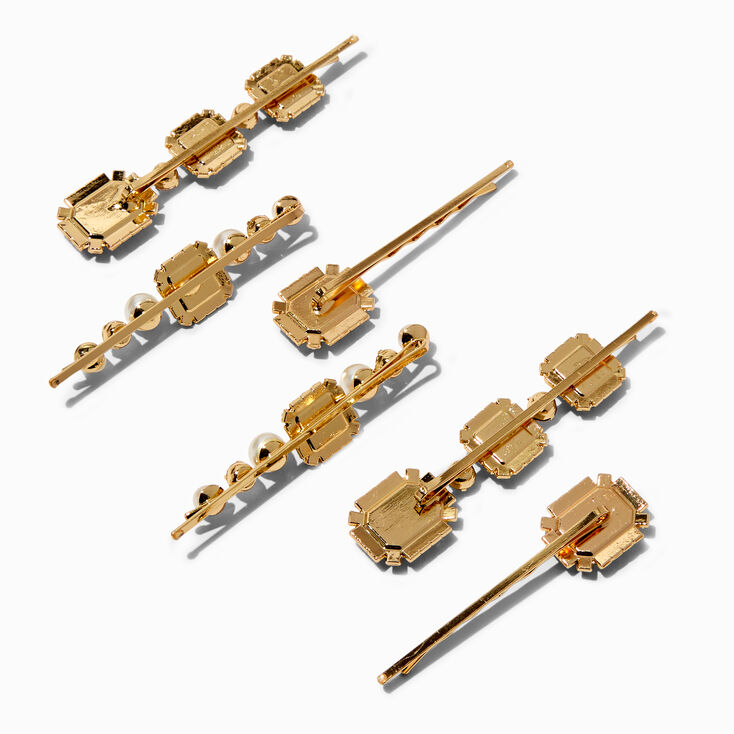 Rhinestone &amp; Pearl Gold-Tone Hair Pins - 6 Pack,