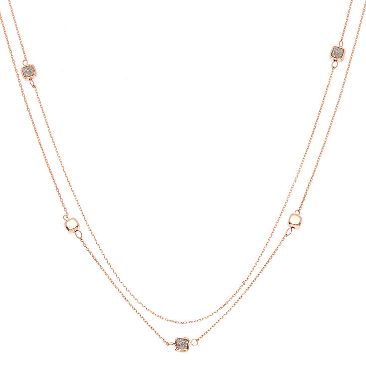 Rose Gold Glitter Heart Square Strand Necklace,