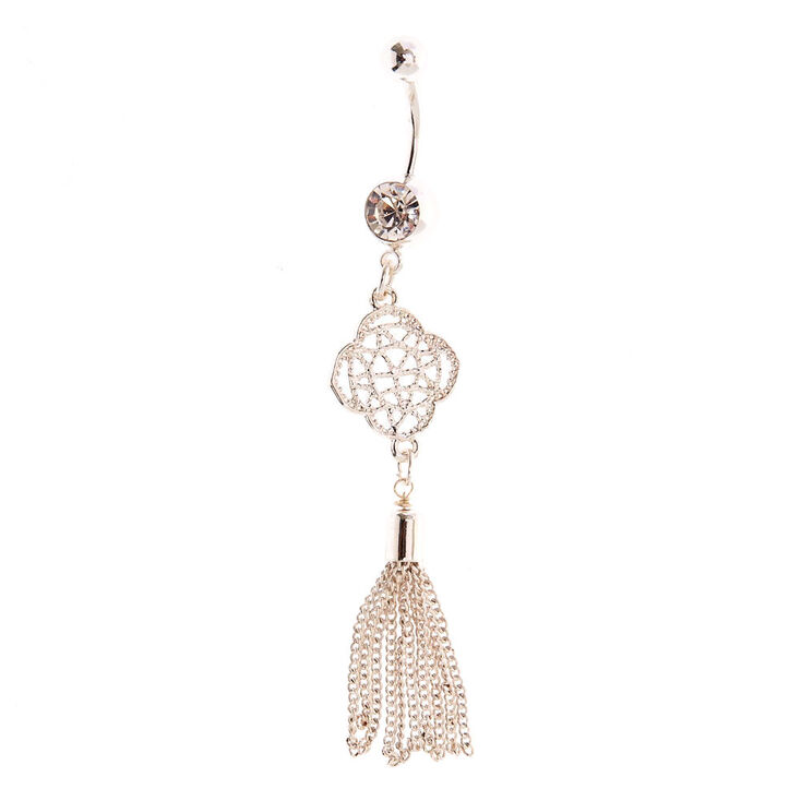 Silver Filigree Tassel Belly Ring,