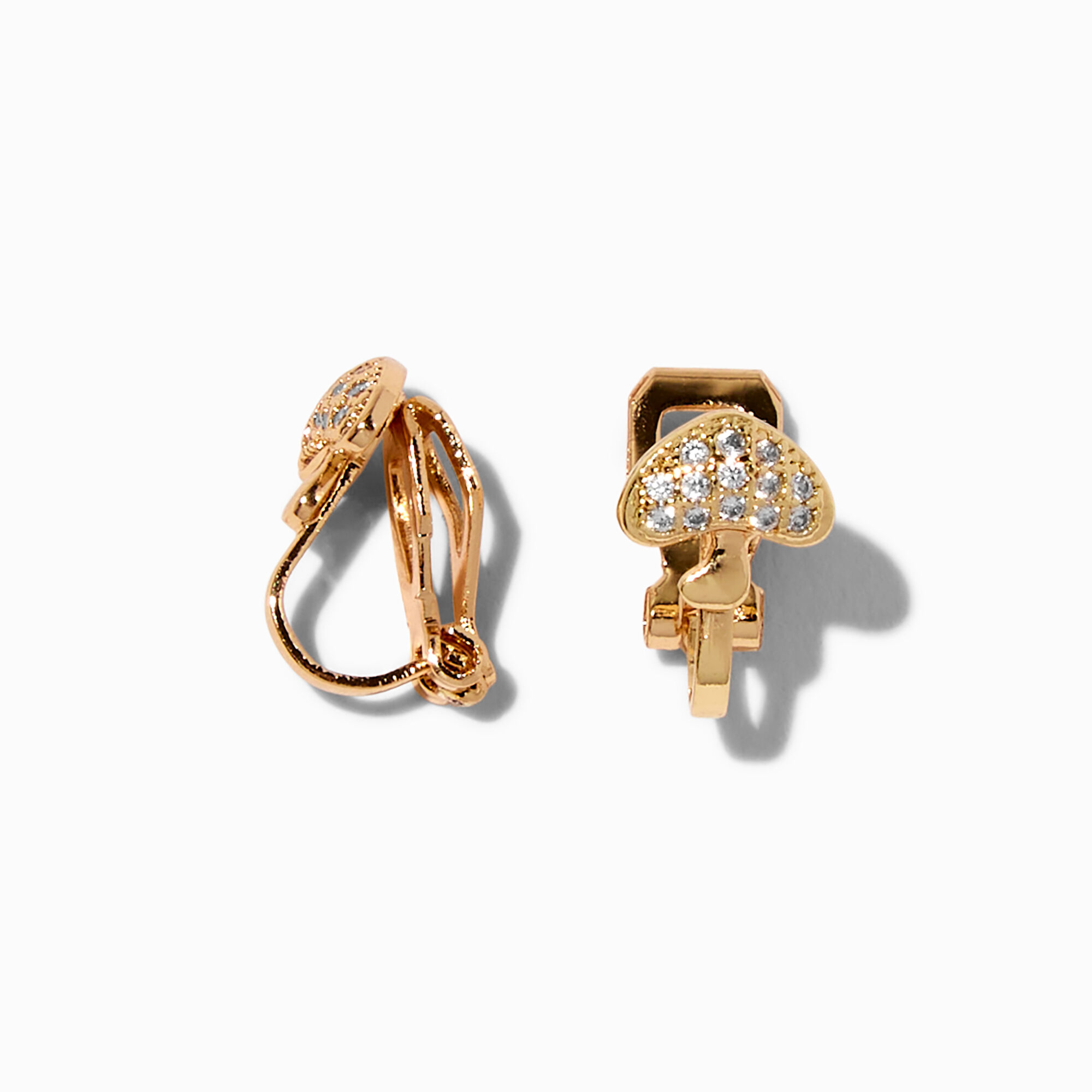Gold tone Cubic Zirconia Mushroom Clip On Earrings