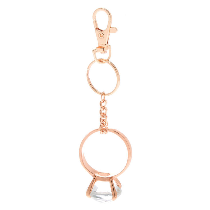 Oversized Diamond Ring Keychain - Rose Gold,
