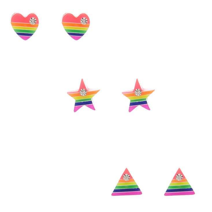Sterling Silver Rainbow Stud Earrings - 3 Pack,