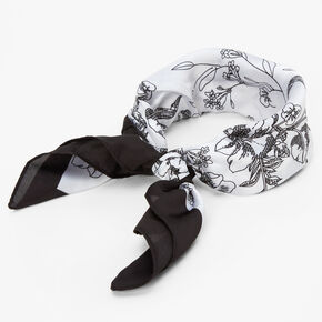 Black &amp; White Floral Silky Bandana Headwrap,