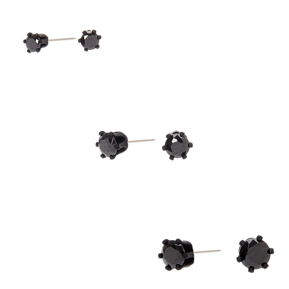 Black Cubic Zirconia Round Stud Earrings 3MM 4MM 5MM Icing US