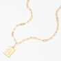 Gold Rectangle Zodiac Symbol Pendant Necklace - Pisces,