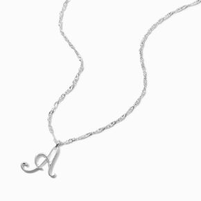 Silver Large Script Initial Pendant Necklace - A,