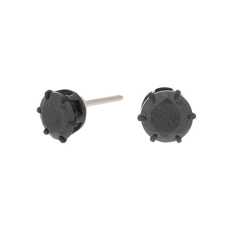 Hematite Titanium Cubic Zirconia 5MM Round Stud Earrings - Black,