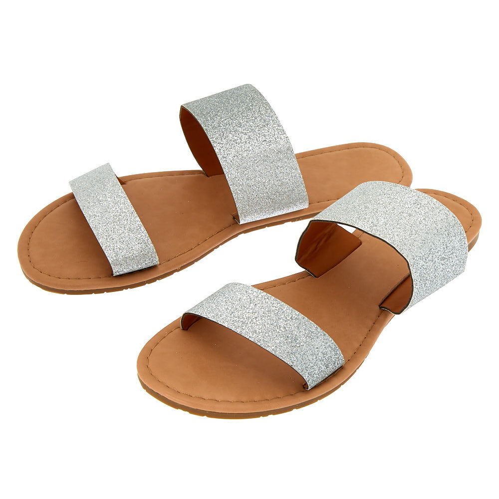 glitter two strap sandals