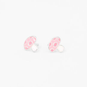 Sterling Silver Pink Mushroom Enameled Stud Earrings,