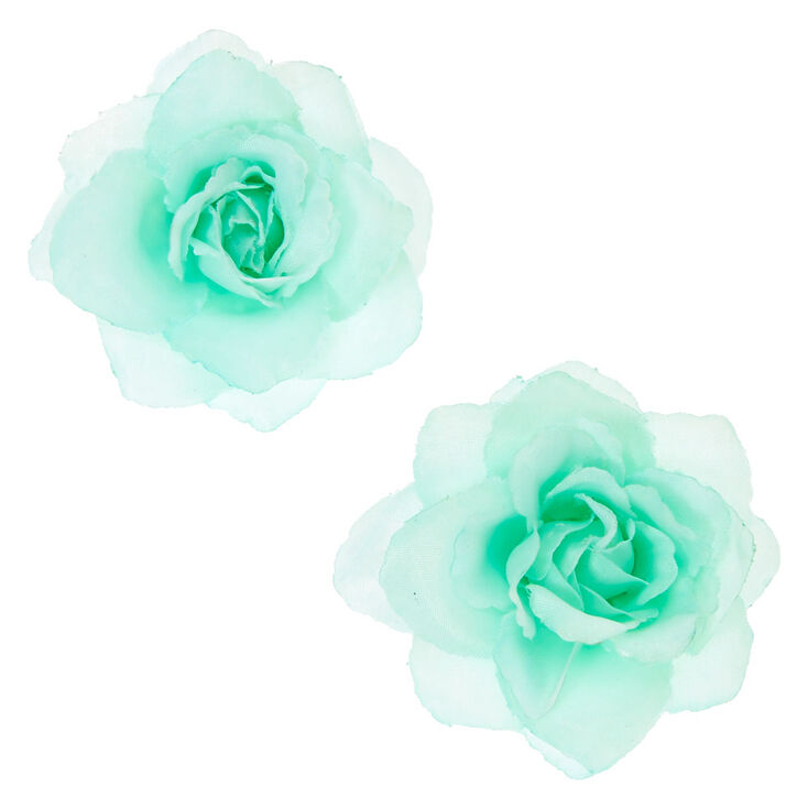 Mint Chiffon Flower Set of 2 Hair Clips,